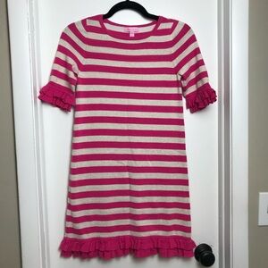 Lilly Pulitzer Stripe Knit Sweater Dress Metallic Nude & Pink Girls Sz XL (12-14